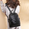 Rhombus Texture Soft PU Leather Double Shoulders School Bag Travel Backpack Bag (Black)