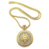 Hip Hop Round Medusa Head Zircon Rhinestone Pendant Clavicle Chain Necklace for Men, Chain Length: 90cm(Gold)