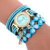 FULAIDA Round Dial Diamond Flower Bracelet Watch with Flower Shape Key Pendant(Light blue)