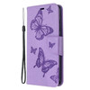 For Xiaomi Redmi  8 Embossing Two Butterflies Pattern Horizontal Flip PU Leather Case with Holder & Card Slot & Wallet & Lanyard(Purple)