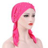 Women Pure Color Beaded Stretch Turban Hat Wrap Hat, Size: M?56-58cm?(Rose Red)