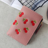 PU Leather Cherry Embroidery Coin Purse Card Holders(Dark pink)