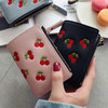 PU Leather Cherry Embroidery Coin Purse Card Holders(Pink)