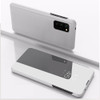 For Galaxy A41 Plated Mirror Horizontal Flip Leather Case with Holder(Silver)
