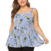 Multicolor Plant Flower Sling Large Size Female Tops (Color:Blue Size:XXL)