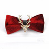 Pleuche Christmas Elk Head Wedding Bow Tie(Wood Grain Red LT-008)