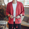 Men Cardigan Tops Three-quarter Sleeve Chinese Style Jacket, Size:M(Red)