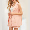 Double-breasted Sleeveless Piece Shorts Suit Jacket Worn With A Belt (Color:Pink Size:M)