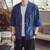 Men Cardigan Tops Three-quarter Sleeve Chinese Style Jacket, Size:M(Dark Blue)