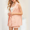 Double-breasted Sleeveless Piece Shorts Suit Jacket Worn With A Belt (Color:Pink Size:XL)