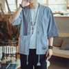 Men Cardigan Tops Three-quarter Sleeve Chinese Style Jacket, Size:L(Sky Blue)