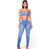 Elastic Waist Casual Jeans (Color:Baby Blue Size:S)
