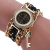 Women Round Dial Diamond Braided Hand Strap Quartz Watch with Key Pendant(Black)