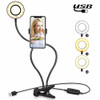 Makeup USB Selfie Ring Light with Clip Lazy Bracket Cell Phone Holder Stand, With 3-Light Mode, 10-Level Brightness LED Desk Lamp, Compatible with iPhone / Android, for Live Stream, KTV, Live Broadcast, Live Show, etc