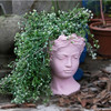 3 PCS  Retro Cement Head Flower Pot Greek Goddess Statue Vase Crafts Decoration(Pink)