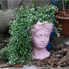 3 PCS  Retro Cement Head Flower Pot Greek Goddess Statue Vase Crafts Decoration(Pink)