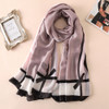 Women Flowers Elegant Imitated Silk Fabric Khaki Bow Pattern Shawl Sunscreen Beach Scarf, Size: 90*180cm