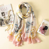 Women Flowers Elegant Imitated Silk Fabric Sailboat Pink Pattern Shawl Sunscreen Beach Scarf, Size: 90*180cm