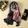 Women Flowers Elegant Imitated Silk Fabric Black Pink Striped Pattern Shawl Sunscreen Beach Scarf, Size: 90*180cm