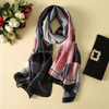 Women Flowers Elegant Imitated Silk Fabric Black Pink Striped Pattern Shawl Sunscreen Beach Scarf, Size: 90*180cm