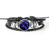 12 Constellation Black Braided Leather Glass Dome Punk Men Bracelet(Sagittarius)