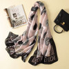 Women Flowers Elegant Imitated Silk Fabric Pink Copper Pattern Shawl Sunscreen Beach Scarf, Size: 90*180cm