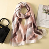 Women Flowers Elegant Imitated Silk Fabric Pink Khaki Vertical Bar Pattern Shawl Sunscreen Beach Scarf, Size: 90*180cm