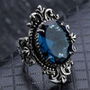 925 Silver Vintage Goose Egg-shaped Sea Blue Topaz Ring, Ring Size:6