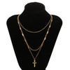 Women Vintage Choker Cross Multi-layer Necklace(Silver)