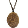 Vintage Antique Bronze Floral Patterns Carved Oval Locket Picture Memento Photos Box Necklace