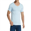 Men Ice Silk Quick Dry T-shirt Short Sleeve V Neck Solid Color Seamless Breathable Top(Baby Blue)