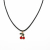 Women Cherry Leather Rope Chain Pendant Necklace(Black)