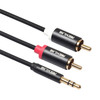 REXLIS 3635 3.5mm Male to Dual RCA Gold-plated Plug Black Cotton Braided Audio Cable for RCA Input Interface Active Speaker, Length: 1m