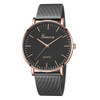 Geneva Fashion Quartz Watch Men Women Mesh Stainless Steel Watchband(Rose gold Sheel black dial black band)