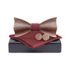 3 in 1 Men 3D Emboss Wood Bow-knot + Pocket Square Towel + 2 Cufflinks Set(M161-A6)