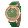 FULAIDA Women Rhinestone Gold Powder PU Leather Strap Quartz Watch(Green )