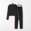 Splicing Ribbon Hooded Sweater Women Suit (Color:Black Size:L)