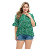 Plus Size Women Leopard Loose Chiffon Shirt (Color:Green Size:XXXXXL)
