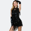 Women Sequin Tassel Latin Costume (Color:Black Size:L)