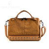 Women Top-handle Bags with Rivets Leather Shoulder Bag Large Capacity Vintage Tote Bags(Brown)