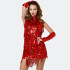 Women Sequin Tassel Latin Costume (Color:Red Size:M)