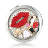 Handmade DIY Diamond Mini Portable Folding Double-side Face Makeup Mirror Red Lips Lipstick Mirror