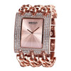 WeiQin Women Fashion Rhinestone Inlaid Square Case Alloy Bracelet Band Analog Quartz Wrist Watch(Rose Gold)
