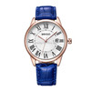 WeiQin Women Fashion Calendar Display Roman Numeral Round Dial PU Leather Band Analog Quartz Wrist Watch(Blue)
