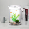 Round Plastic Creative Ecological Desktop Mini Aquarium Gold Fish Bowl, Lazy Water Tank with Cobblestone, Tree Plant Grass and LED Light