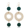 Women Long Circle Rattan Braided Beach Bohemia Dangles Earring(Green)