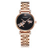 CAGARNY 6880 Fashion Life Waterproof Dragonfly Black Background Gold Steel Band Quartz Watch