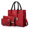3 in 1 Leather Women Large Tote Bags Shoulder Bag Messenger Bag Purse(Red)