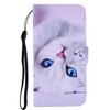 White Cat Pattern Colored Drawing Horizontal Flip Leather Case for Huawei P Smart / Enjoy 7S, with Holder & Card Slots & Wallet & Lanyard