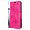 For Huawei P40 Pro Two Butterflies Embossing Pattern Horizontal Flip Leather Case with Holder & Card Slot & Wallet & Lanyard(Rose Red)